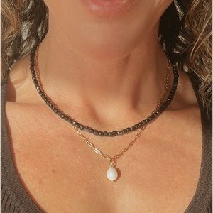 Classic Pearl Necklace Gold Paperclip Chain Waterproof Jewelry Layering necklace